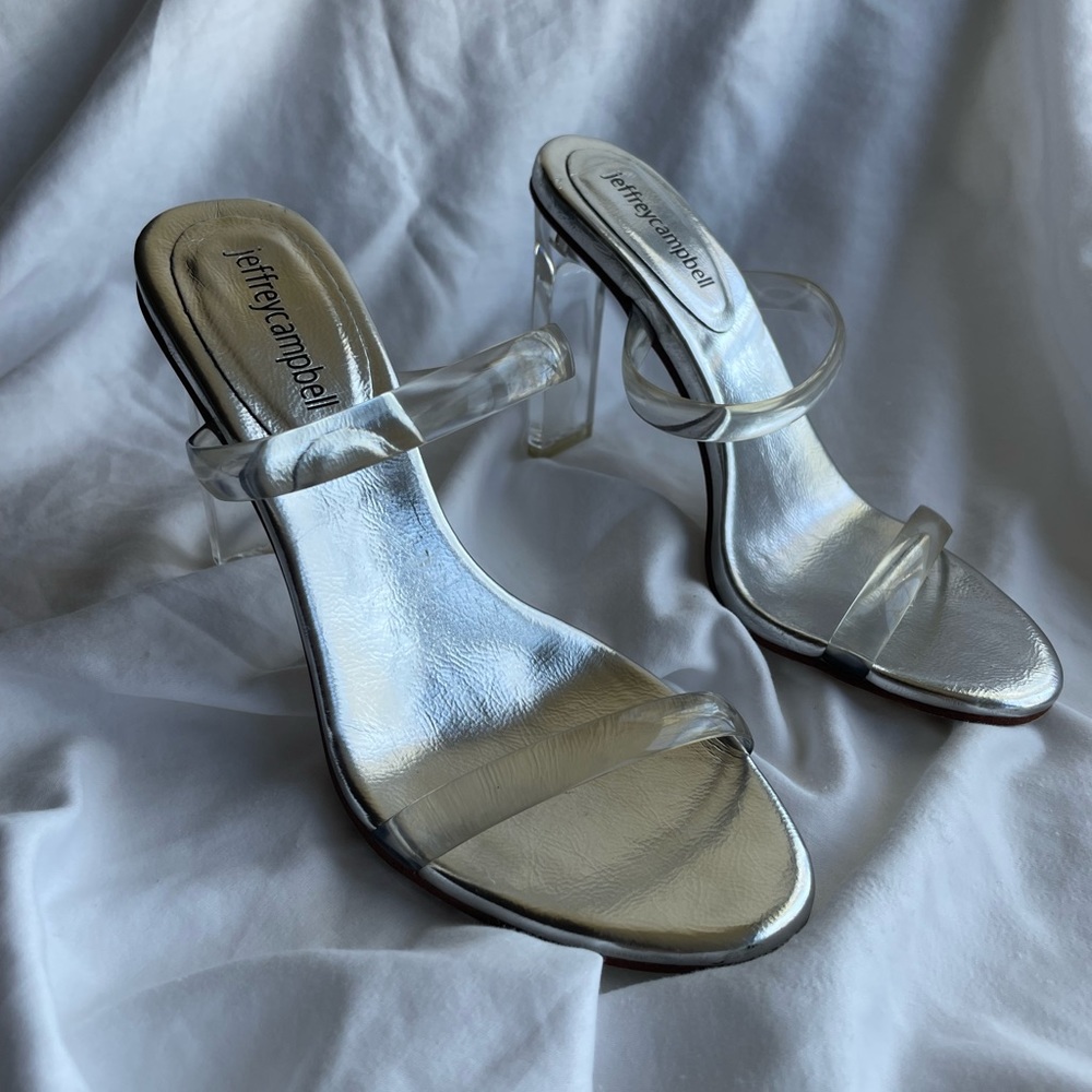 jeffery campbell open toe silver/clear heels